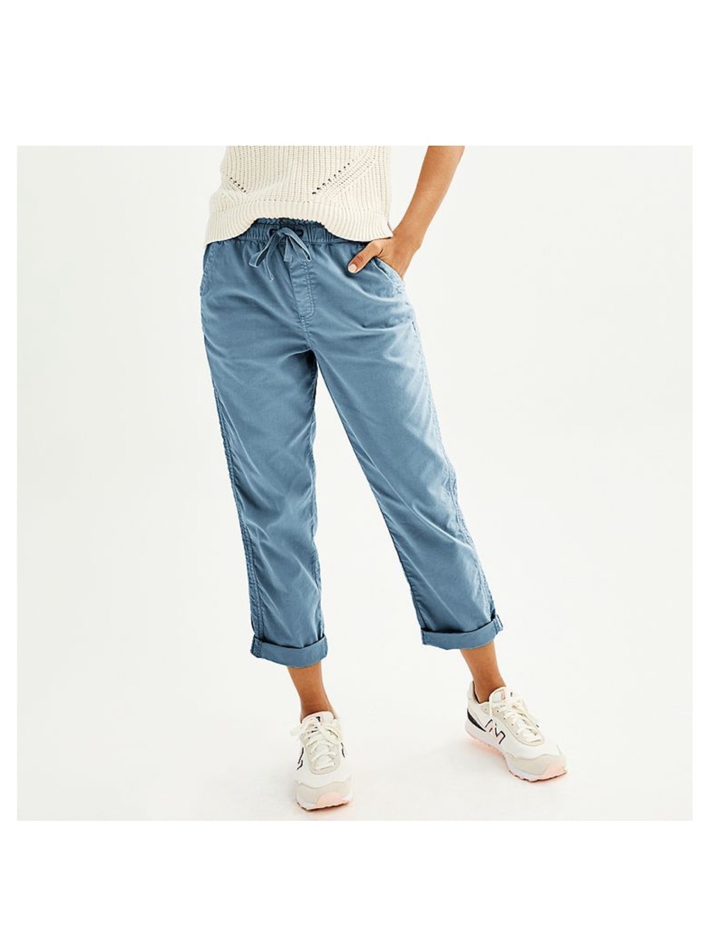 Sonoma Slate Blue Cropped Elastic-Waist Pants